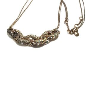 J CREW Rhinestone Gold Tone Double Chain Link Necklace